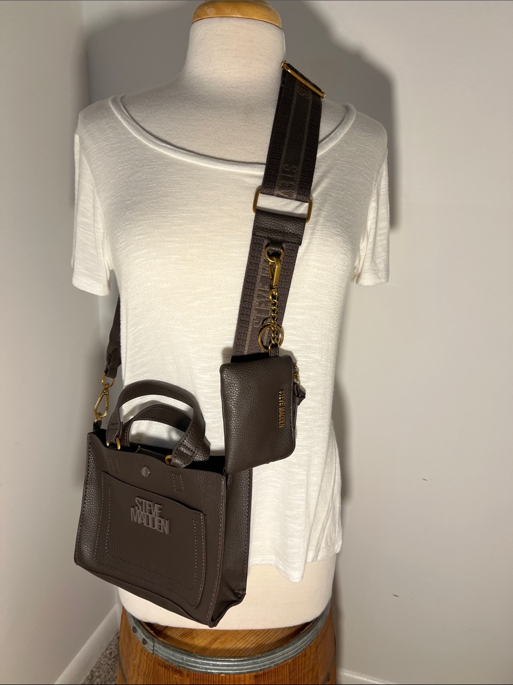 Steve Madden Dark Brown Messenger Crossbody with Detachable Mini Pouch